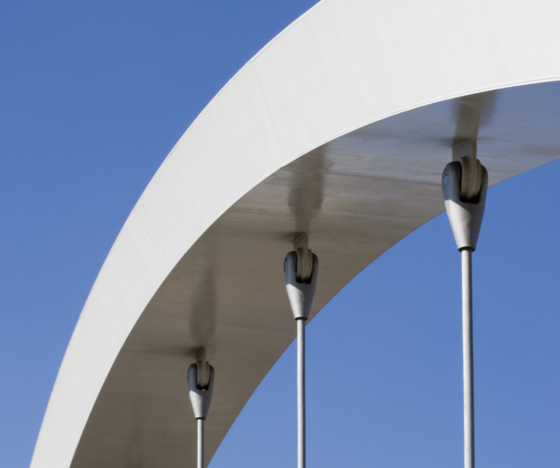 Stratford Olympic Park bridge 20, close up of top of the cable stayed arch