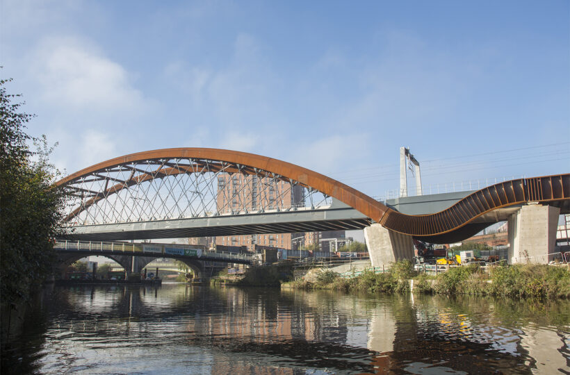 View of rail bridge crossing the River Irwell