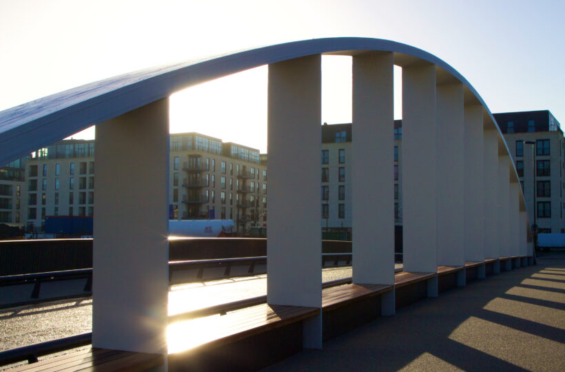 The sun setting behind the Destructor bridge casting shadows on the floor