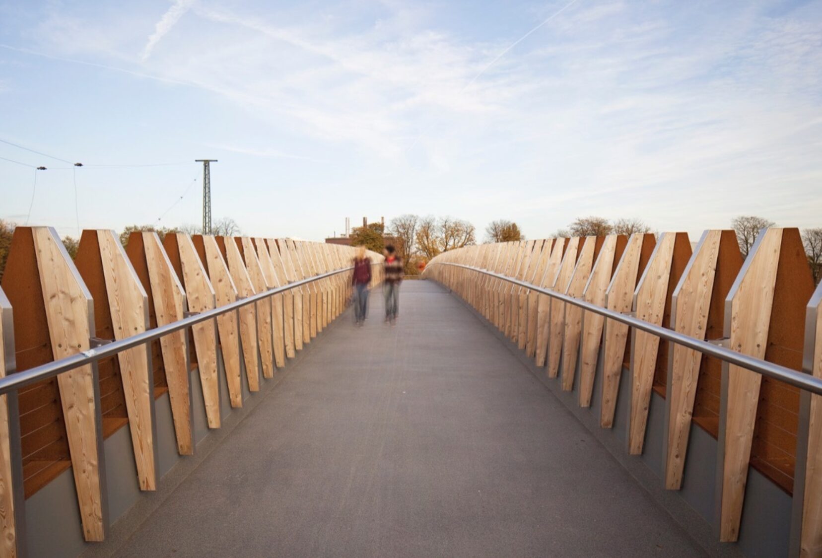Deck view on bridge with parapet details each side