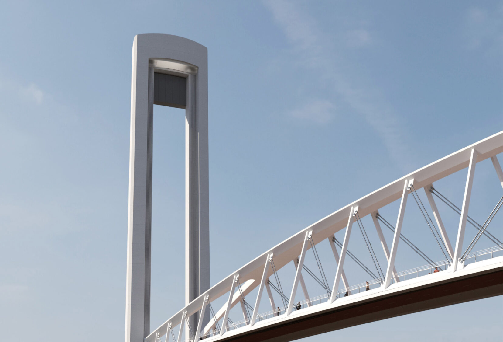 Large lifting Bridge in Canary Wharf over River Thames View of tower and truss