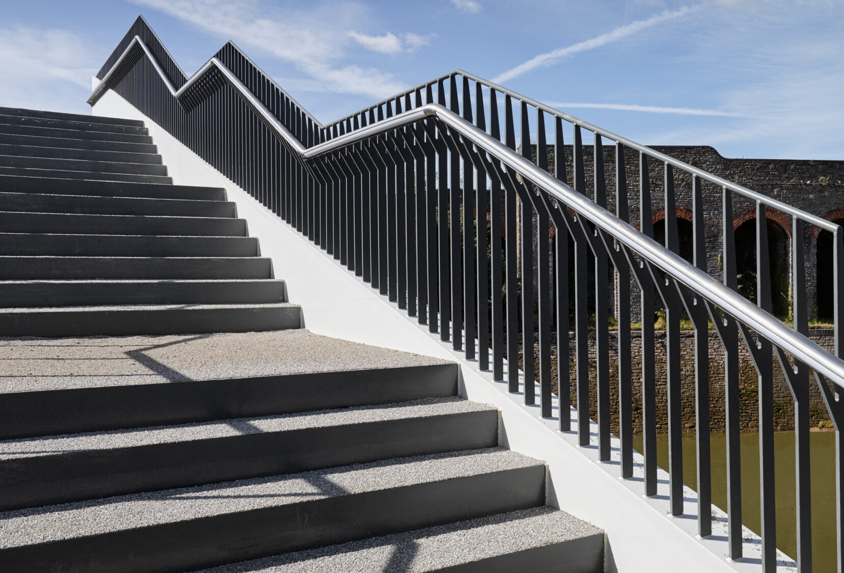 Steps, parapet and handrail of St Philip's footbridge in Bristol