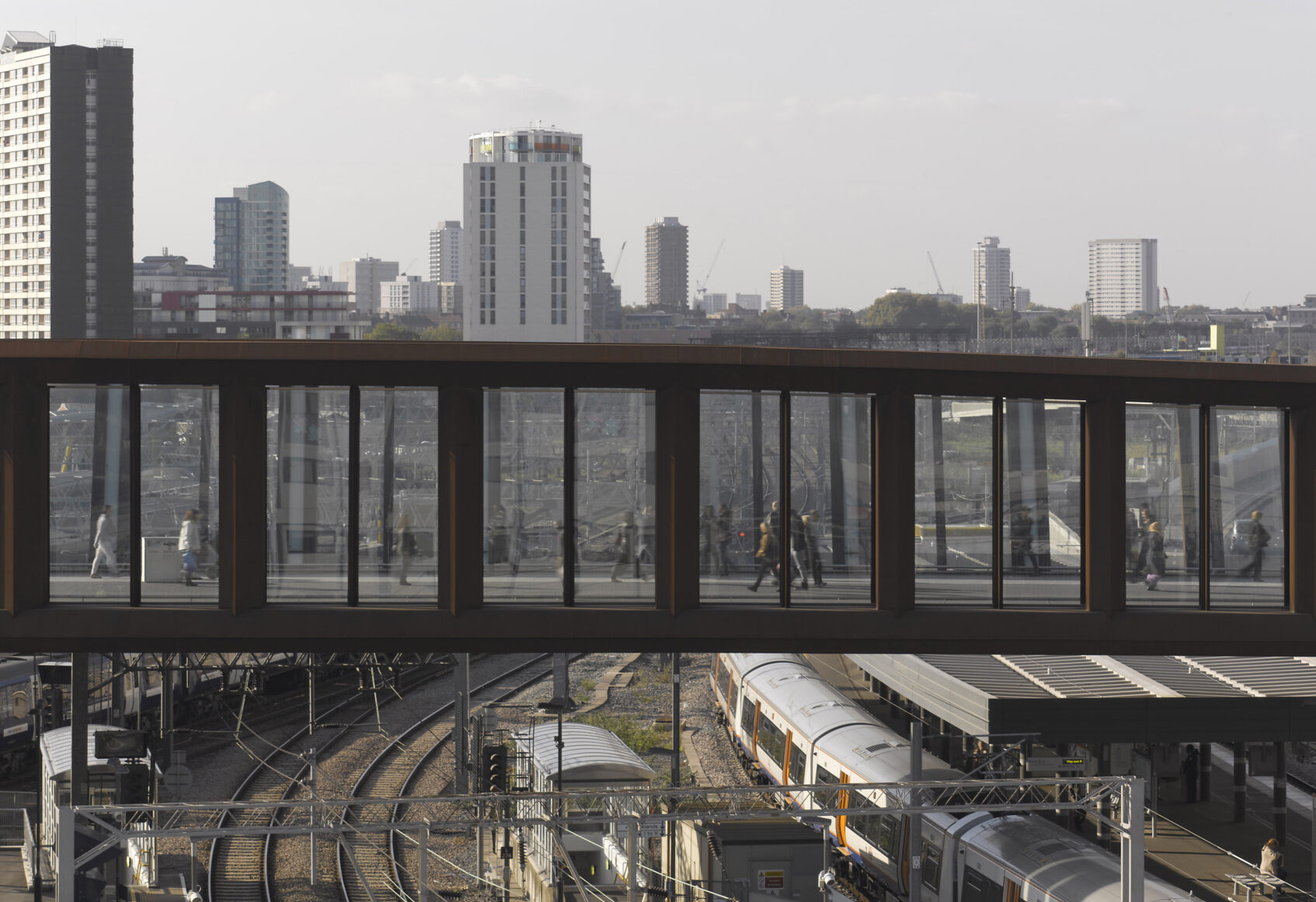 View looking at the middle section of Town Centre Link Bridge at Westfield Stratford