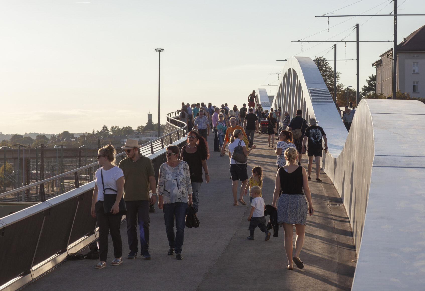People walking on bridge
