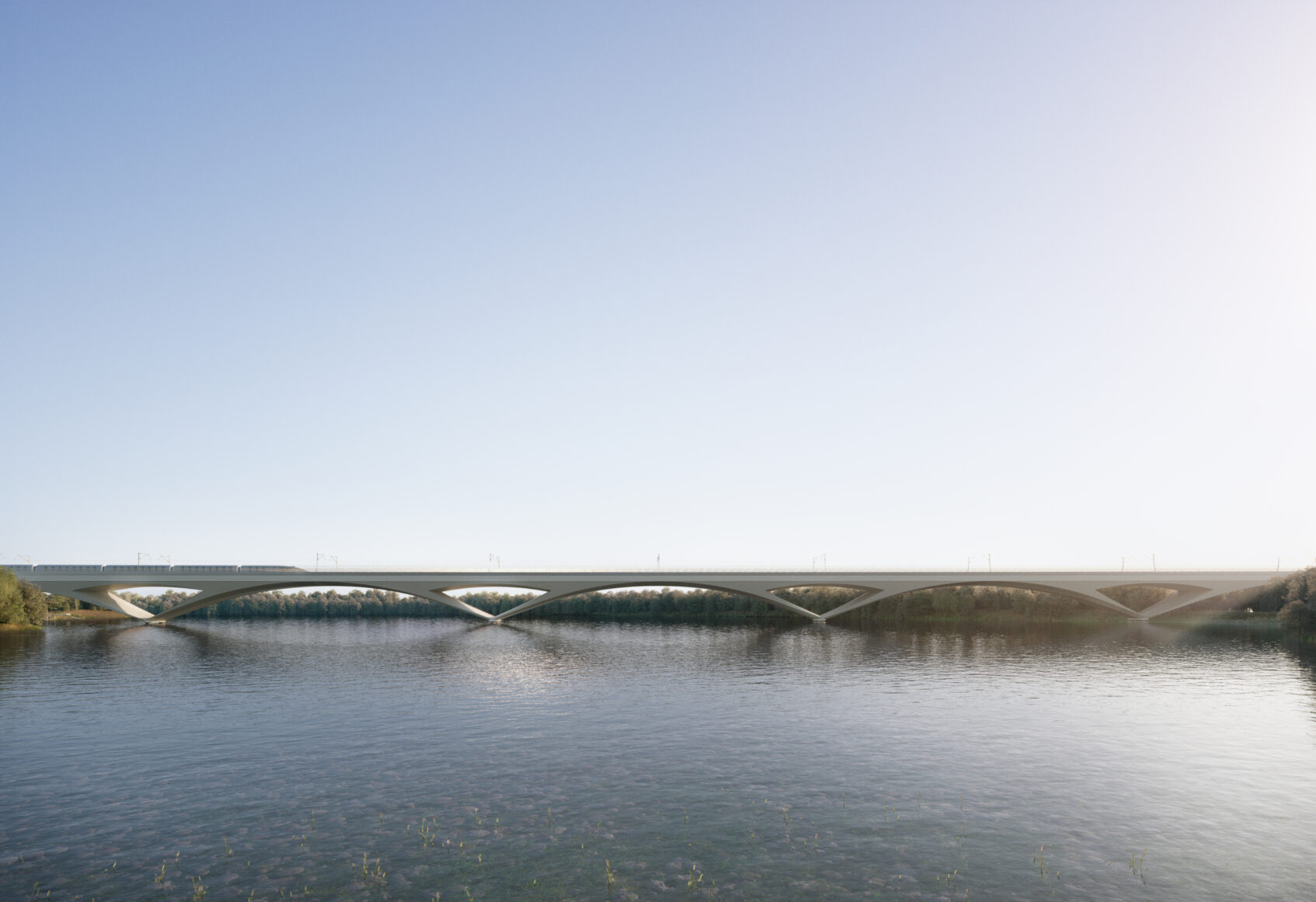 Distant visualisation of the viaduct crossing the water